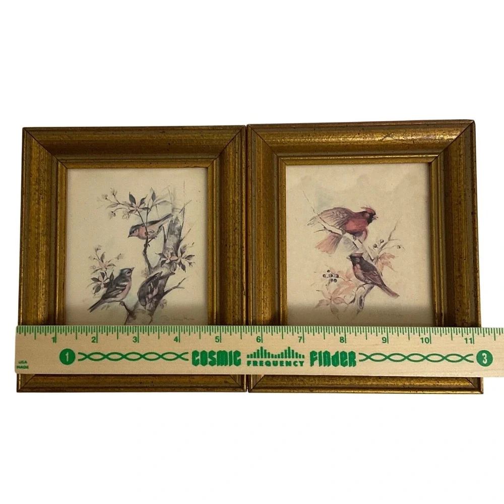 Vintage Paul Whitney Hunter Framed Bird Prints Set of 2 Cardinals Songbirds Gold
